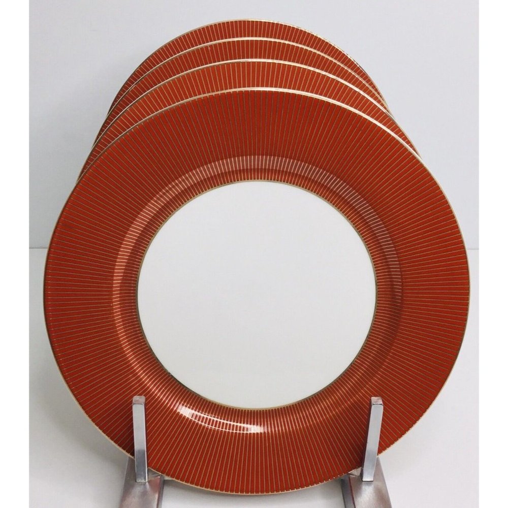 4 Salad Plates Grace s Teaware Elegant White, Red Gold Stripes 8"  New
